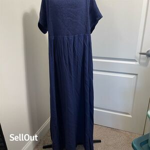 Avenue Plus Size 32 Blue Maxi Dress Short Sleeve Casual Spring